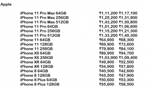 apple updated price list